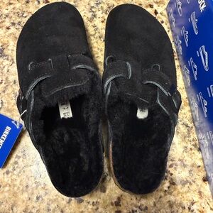 Birkenstock Black Shearling Boston Clogs